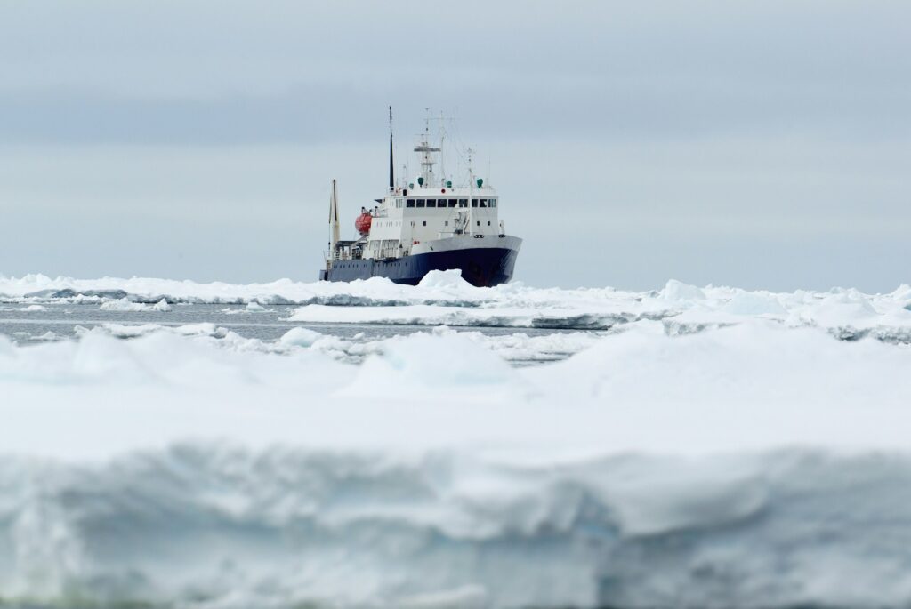 Adventure research ship Spirit of Enderby, ice floe in the southern ocean, 180 miles north of East