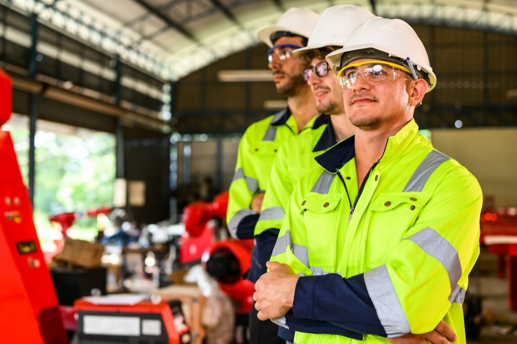 Group of professional mechanical engineer team checking and repairing engine